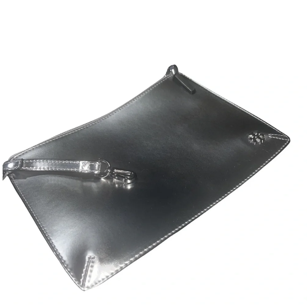 Tory Burch Metallic Silver Block-T Pouch / Wristlet